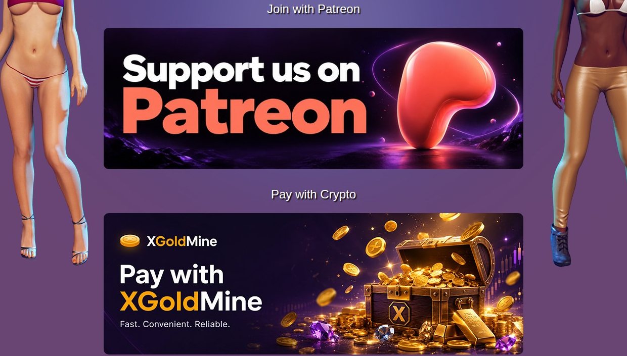 Página de alta con los bloques de Patreon y pago con criptomonedas