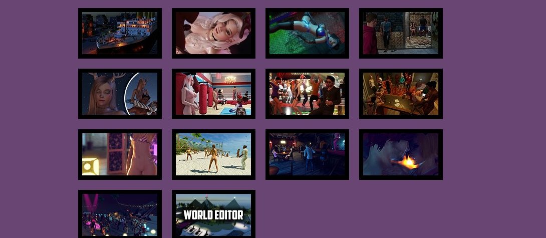 Cuatro filas de la galería Media con escenas de bar, playa y concierto